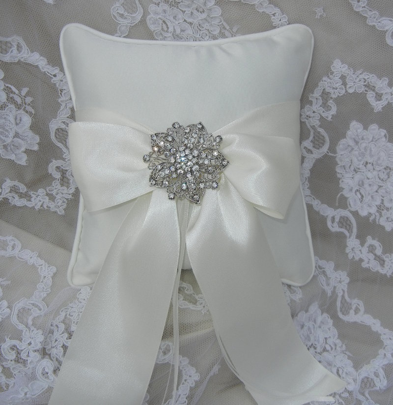Satin Ring Pillow with Crystal Brooch